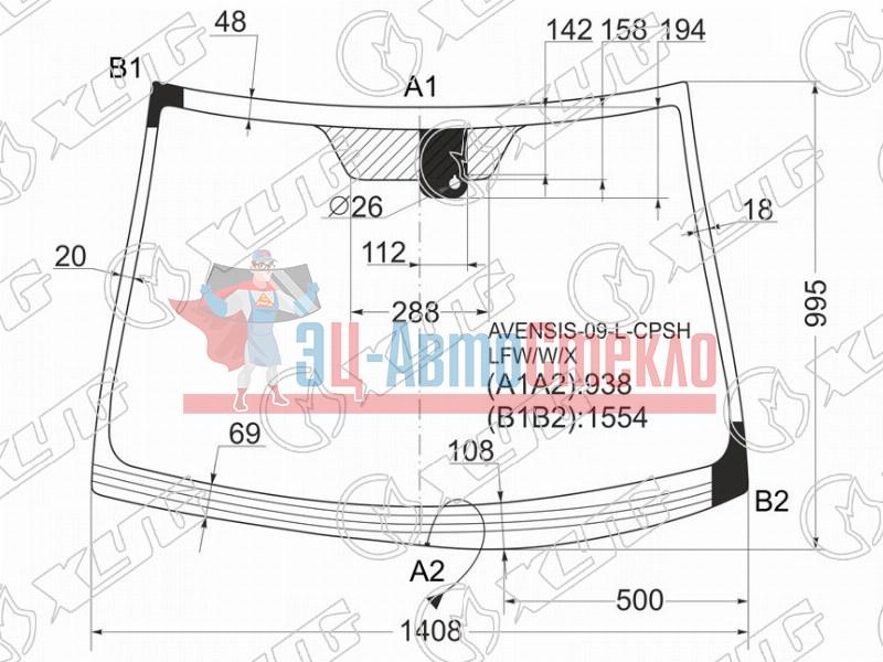Стекло лобовое с обогревом щеток + дд TOYOTA AVENSIS 4 /5D 08-18