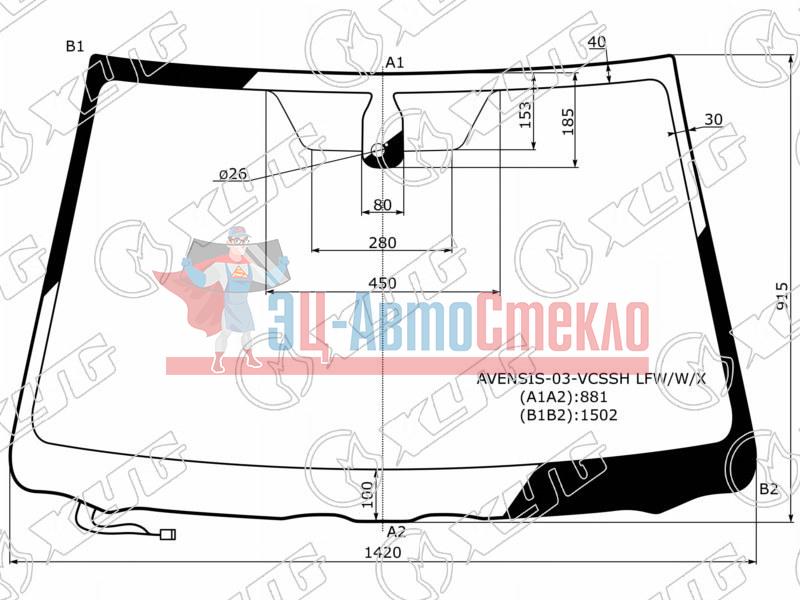 Стекло лобовое с обогревом щеток + дд +д /света TOYOTA AVENSIS II 4 /5D 03-09