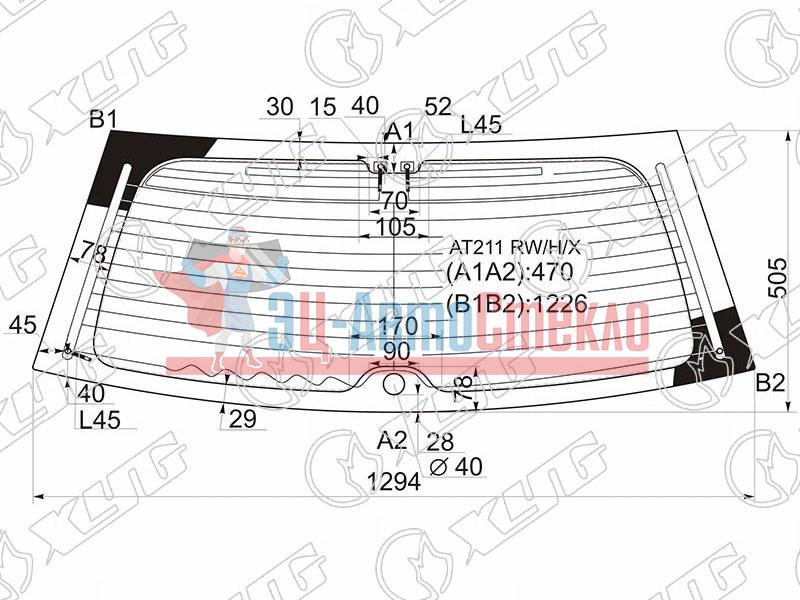 Стекло заднее с обогревом (без спойлера) TOYOTA CALDINA WAGON 97-02