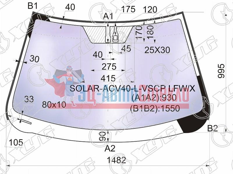 Стекло лобовое атермальное + дд TOYOTA CAMRY 06-11 (Solar-X защита от ультрафиолета)