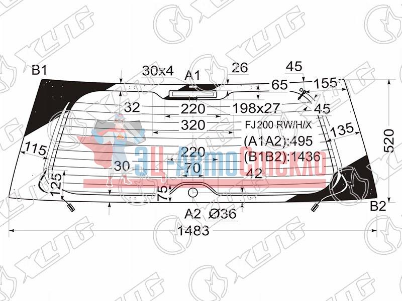 Стекло заднее с обогревом ( с отв.) TOYOTA LAND CRUISER #J200 07-