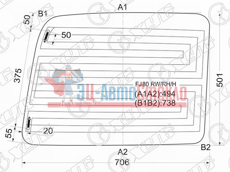 Стекло заднее (распашной двери) правое с обогревом TOYOTA LAND CRUISER #J80 90-98
