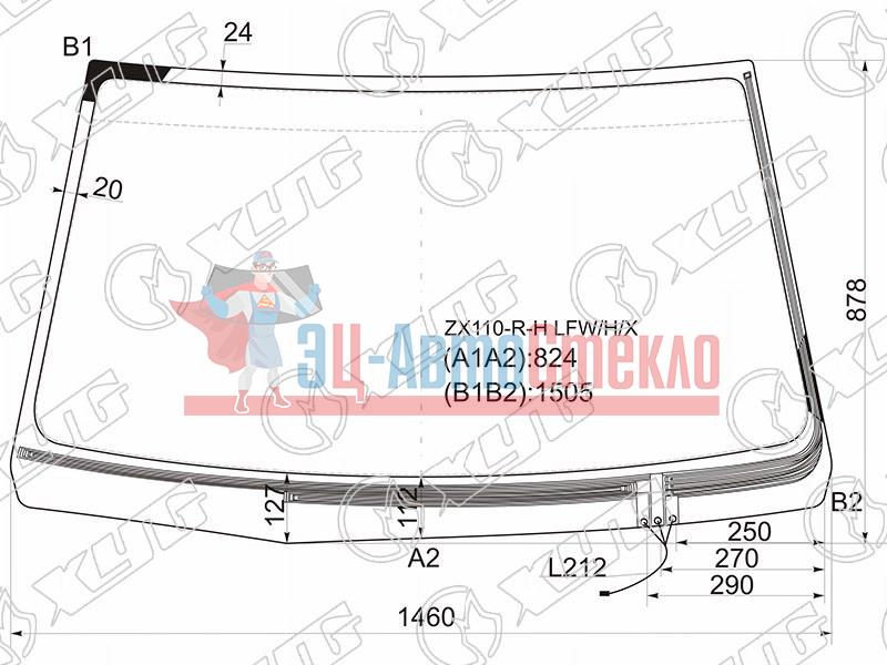 Стекло лобовое с обогревом щеток TOYOTA MARK II  / MARK II BLIT #X110 4 /5D 00-07