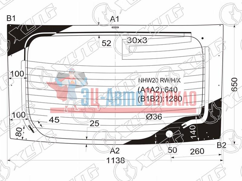 Стекло заднее с обогревом TOYOTA PRIUS II 5D (основное стекло, с отв.) 03-