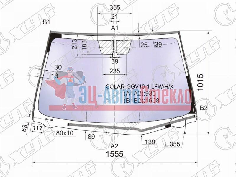 Стекло лобовое атермальное с обогревом щеток TOYOTA VENZA (PANORAMIC ROOF) 08-17 (Solar-X защита от