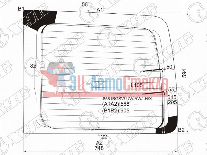 Стекло заднее (распашной двери) левое обогревом VOLKSWAGEN CADDY KOMBI VAN 04-