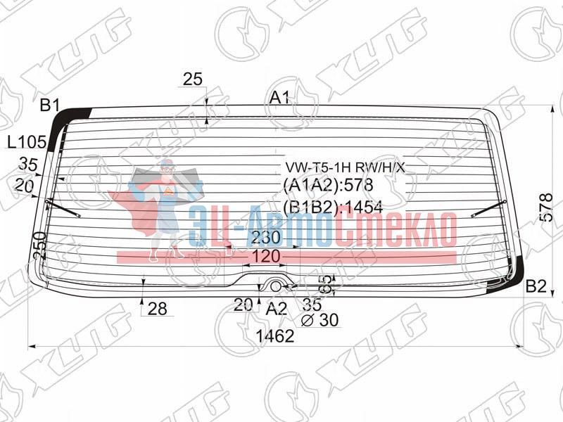 Стекло заднее с обогревом (с отв.) VOLKSWAGEN TRANSPORTER T5 03-15