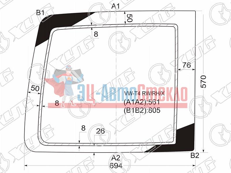 Стекло заднее (распашной двери) правое VOLKSWAGEN TRANSPORTER T4 EUROVAN MINI VAN 90-03