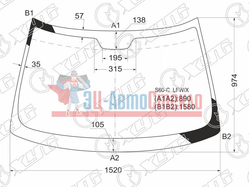 Стекло лобовое VOLVO S60 00-09 /VOLVO V70 00-07 /VOLVO XC70 02-07