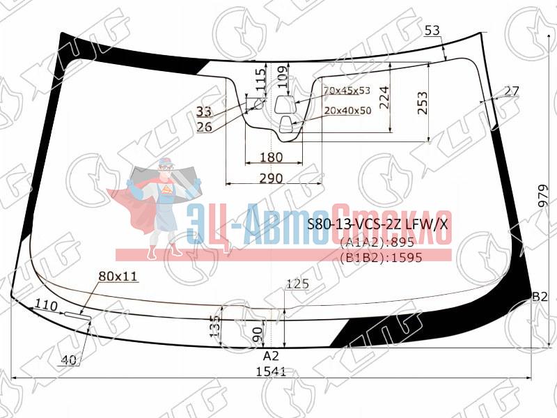 Стекло лобовое + дд (каплевидный) + 2 камеры VOLVO S80 12-16 /VOLVO XC70 12-16
