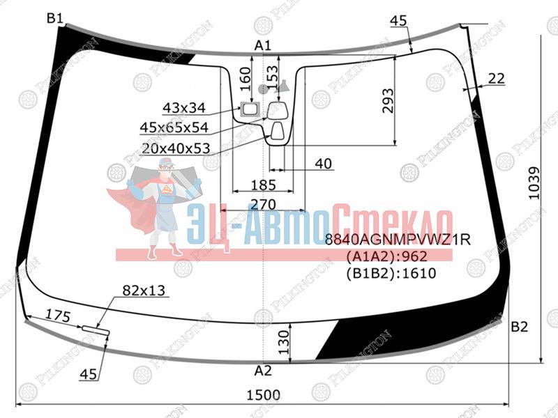 Стекло лобовое + дд(прямоугольный) +2 камеры VOLVO XC 60 08-10