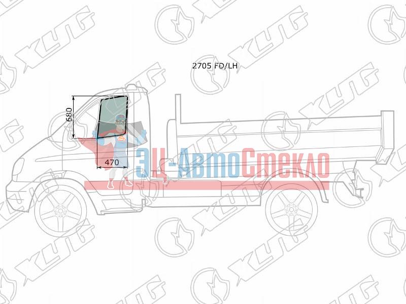 Стекло переднее левое опускное GAZ GAZELLE /Соболь /Баргузин /Валдай  2705 /3302 96-