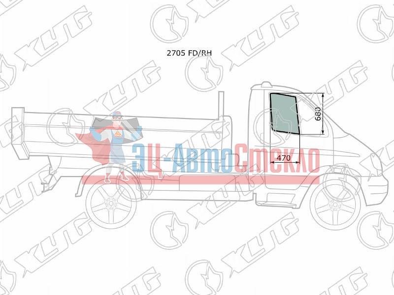 Стекло переднее правое опускное GAZ GAZELLE /Соболь /Баргузин /Валдай  2705 /3302 96-