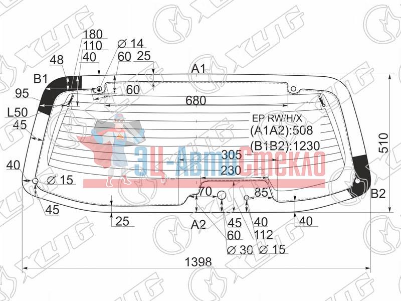 Стекло заднее с обогревом (6 отверстий) MAZDA TRIBUTE 00-08