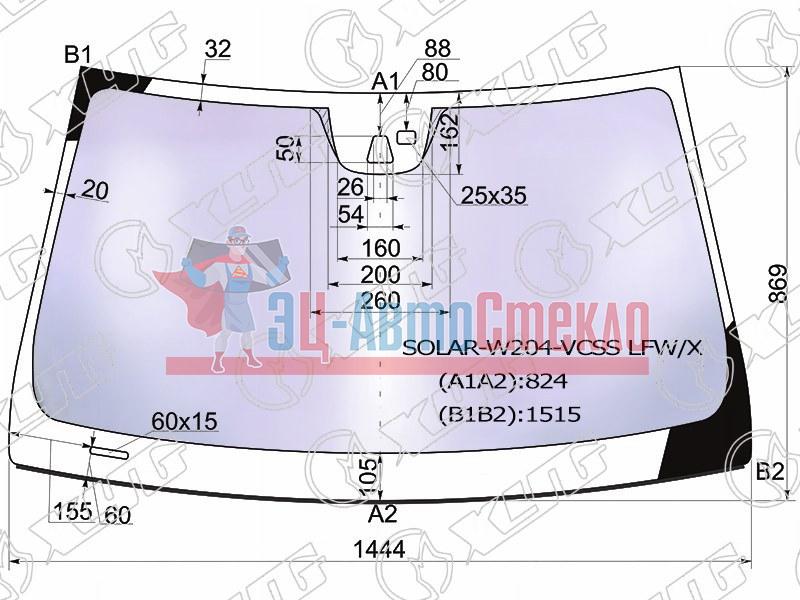Стекло лобовое атермальное + дд + камера MERCEDES C-CLASS W204 4 /5D 07-14 (Solar-X защита)