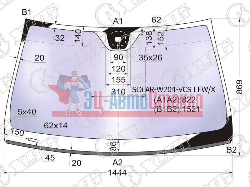 Стекло лобовое атермальное + дд MERCEDES C-CLASS W204 4 /5D 07-14 (Solar-X защита)