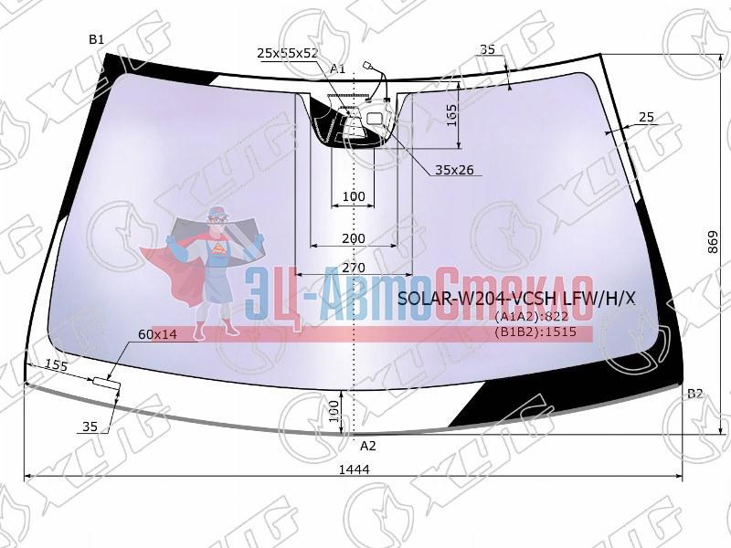 Стекло лобовое атермальное + дд + камера +обогрев камеры MERCEDES C-CLASS W204 4 /5D 07-14 (Solar-X з