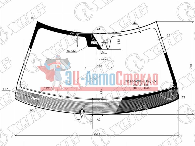 Стекло лобовое с обогревом щеток + дд + камера MERCEDES-BENZ CL-CLASS C216 2D 06-13