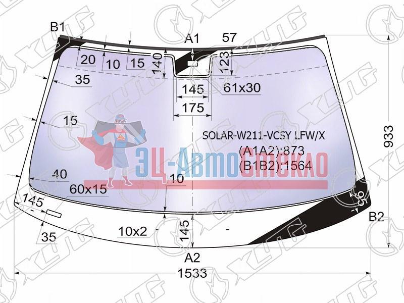 Стекло лобовое атермальное + дд MERCEDES E-CLASS W211 4 /5D 02-09 (Solar-X защита от ультрафиолета)