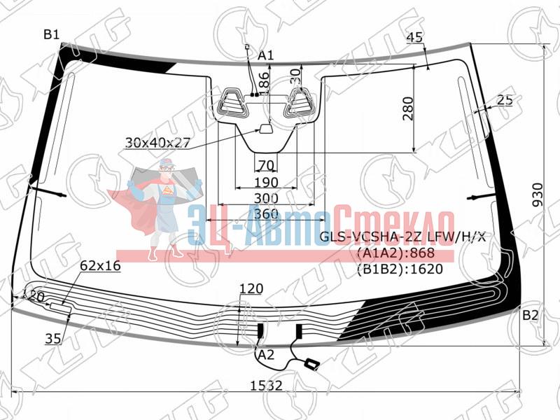 Стекло лобовое c обогревом щеток + дд + 2 камеры MERCEDES-BENZ GLS /GLE 16-19