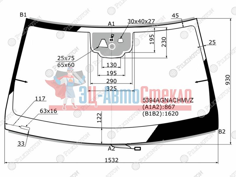 Стекло лобовое с обогревом щеток + дд +камера MERCEDES-BENZ GLS /GLE (W166) 16-19