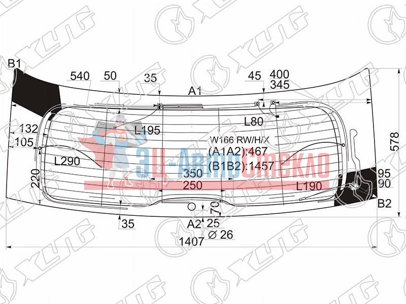 Стекло заднее с обогревом MERCEDES-BENZ ML-CLASS W166 12-16