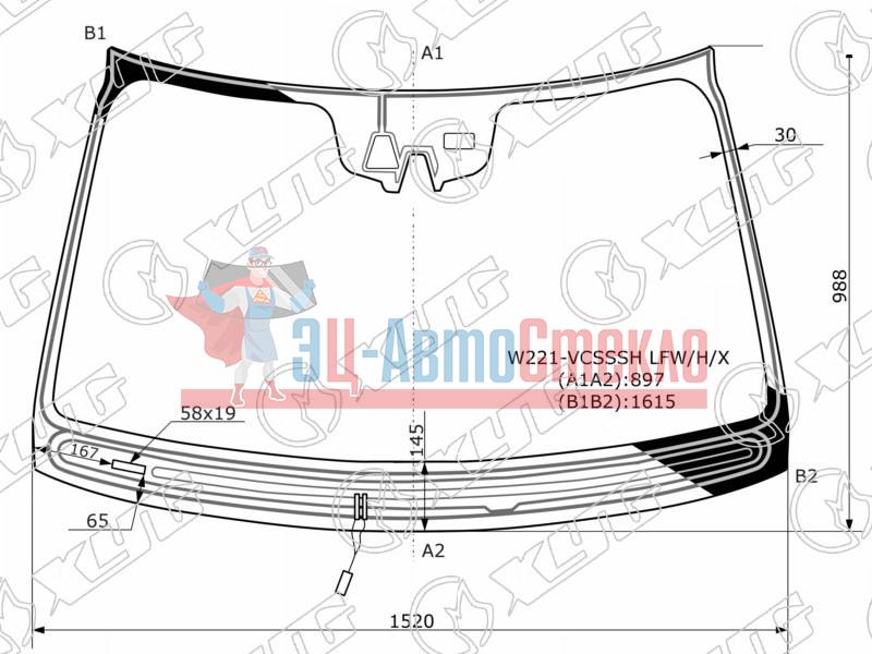 Стекло лобовое с обогревом щеток + дд + 2 камеры MERCEDES-BENZ S-CLASS W221 09-13