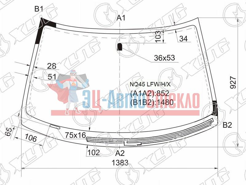 Стекло лобовое с обогревом щеток MITSUBISHI OUTLANDER CU#W 01-08