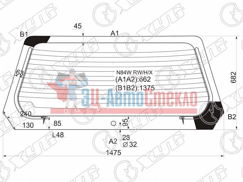 Стекло заднее с обогревом MITSUBISHI CHARIOT GRANDIS N8#W /N9#W 97-03