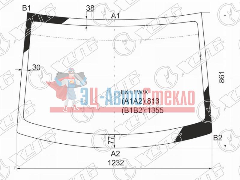 Стекло лобовое MITSUBISHI EK WAGON 02-13 /NISSAN OTTI (H91W /H92W) 05-13