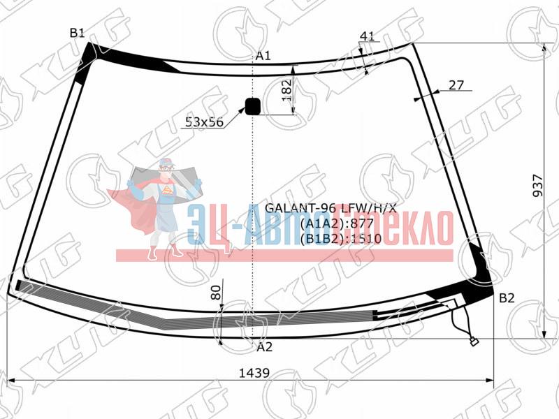 Стекло лобовое с обогревом щеток MITSUBISHI GALANT /LEGNUM 4 /5D SED /WGN 96-02