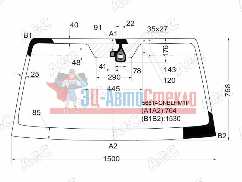 Стекло лобовое с обогревом щеток + дд MITSUBISHI PAJERO 3 /5D 06-
