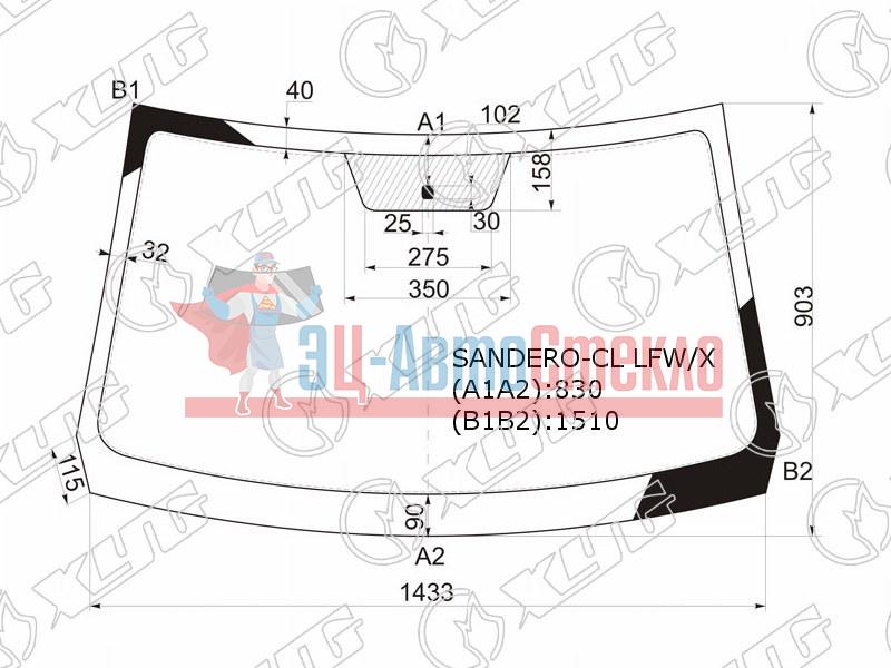 Стекло лобовое RENAULT SANDERO 5D HBK 08-14 /RENAULT DUSTER 10- /NISSAN TERRANO 14-