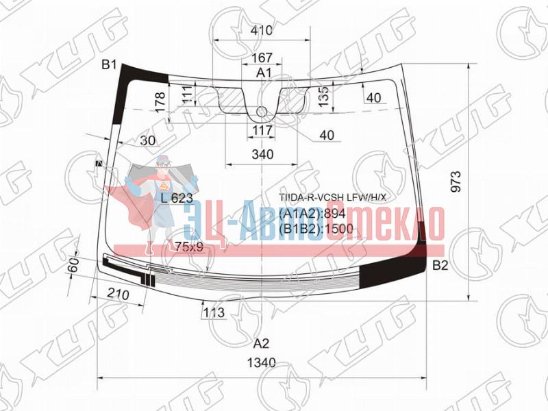 Стекло лобовое с обогревом щеток + дд NISSAN TIIDA RHD 4 /5D 04-14