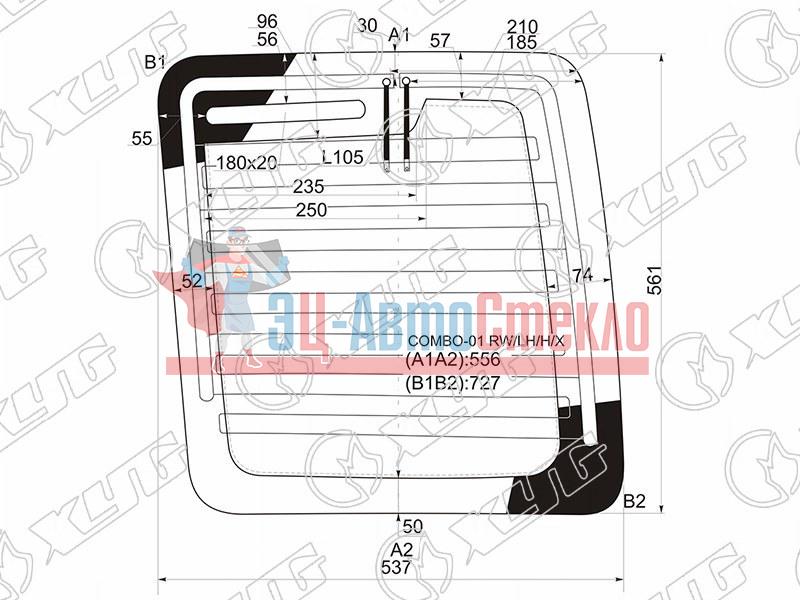 Стекло заднее (распашной двери) левое OPEL COMBO VAN 01-11