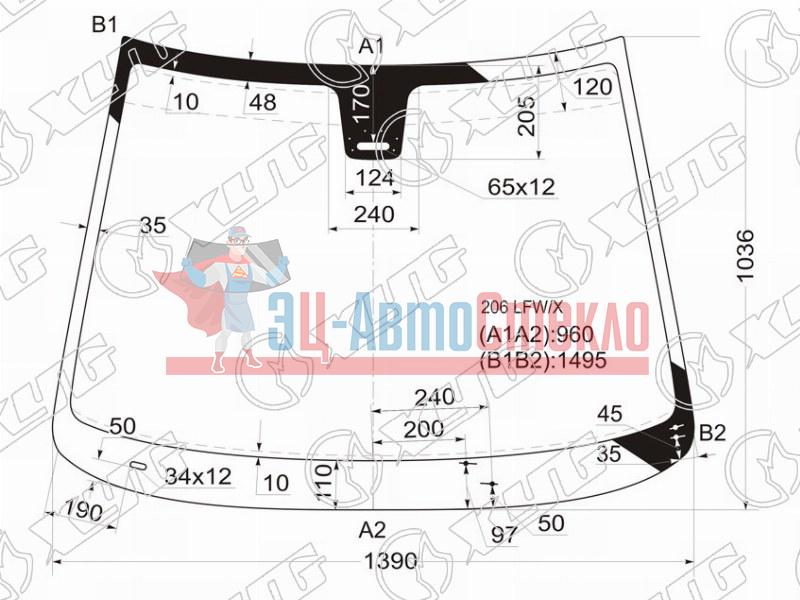Стекло лобовое + дд PEUGEOT 206 3 /4 /5D 98-03