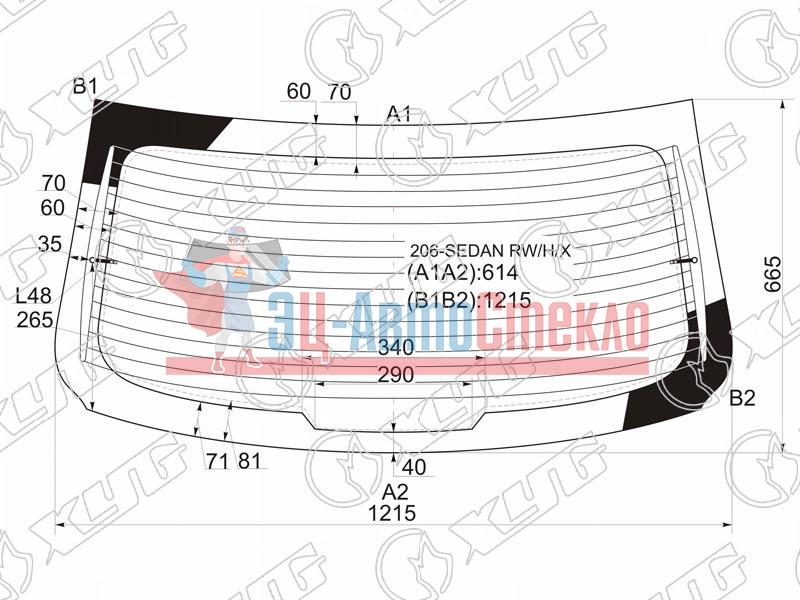Стекло заднее с обогревом PEUGEOT 206 4D SED 06-12