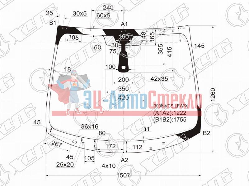Стекло лобовое + дд PEUGEOT 3008 /5008 09-16