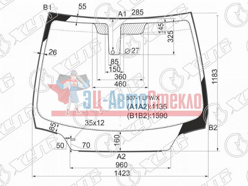 Стекло лобовое + дд (круглый) PEUGEOT307 3 /4 /5D 01-03