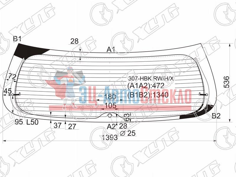 Стекло заднее с обогревом PEUGEOT 307 3 /5D HBK 01-08