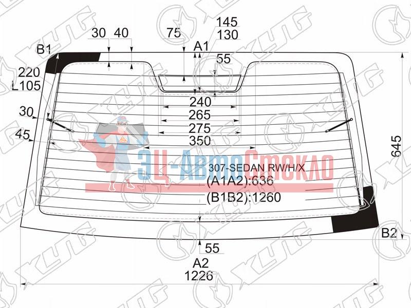 Стекло заднее с обогревом PEUGEOT 307 4D SED 05-08