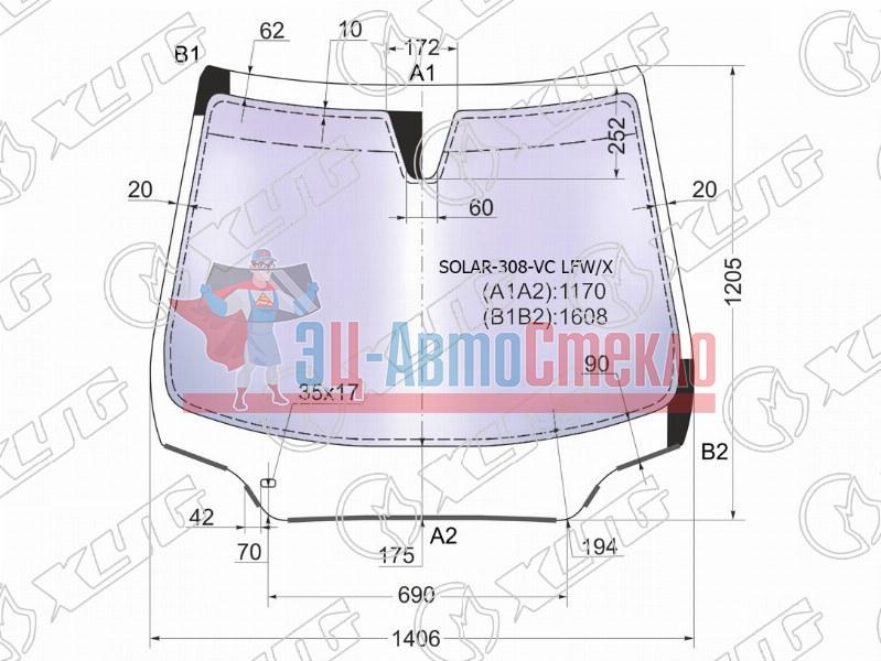 Стекло лобовое атермальное PEUGEOT 308 3 /5D 08-14 (Solar-X защита от ультрафиолета)