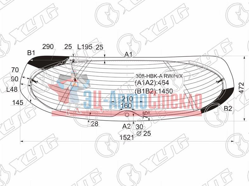 Стекло заднее с обогревом PEUGEOT 308 3 /5D HBK 07-15