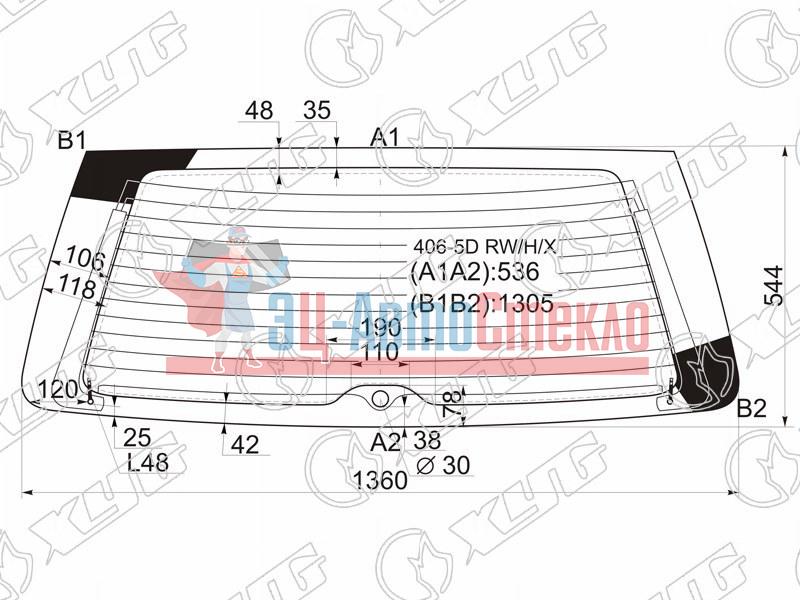 Стекло заднее с обогревом PEUGEOT 406 5D WGN 96-04