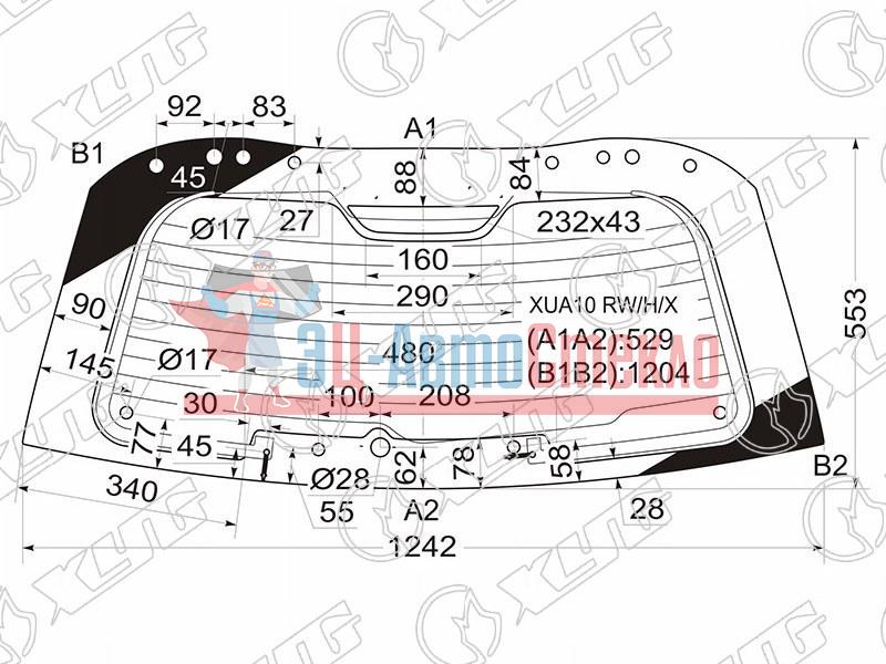 Стекло заднее с обогревом TOYOTA COROLLA MATRIX /VOLTZ /PONTIAC VIBE 02-08
