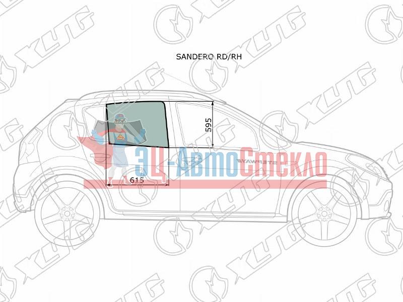 Стекло заднее правое опускное RENAULT SANDERO 08-14 /RENAULT SANDERO STEPWAY 10-14