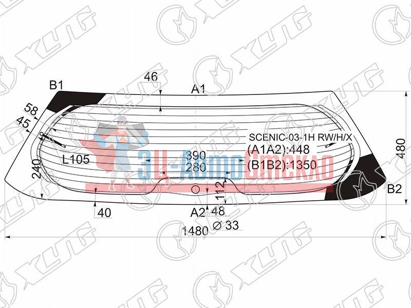 Стекло заднее с обогревом (1 отв) RENAULT SCENIC II 03-09