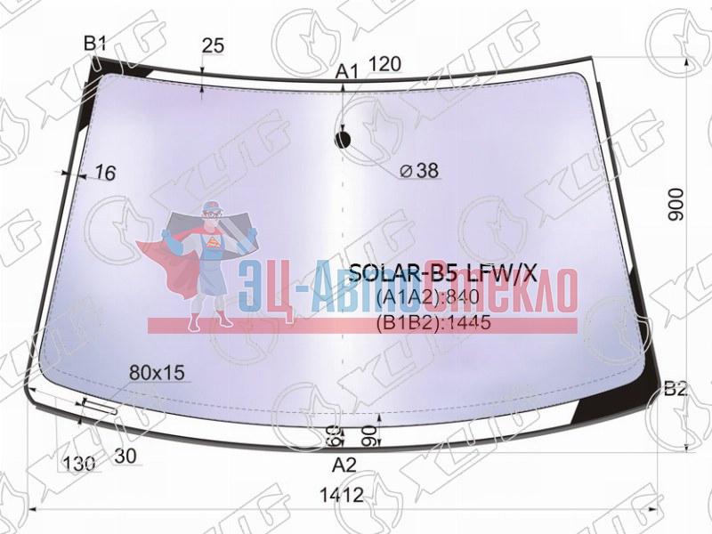 Стекло лобовое атермальное VOLKSWAGEN PASSAT B5 4 /5D 96-05 /SKODA SUPERB 02-08 (Solar-X защита от уль