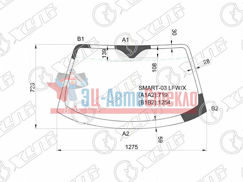 Стекло лобовое SMART ROADSTER 03-06