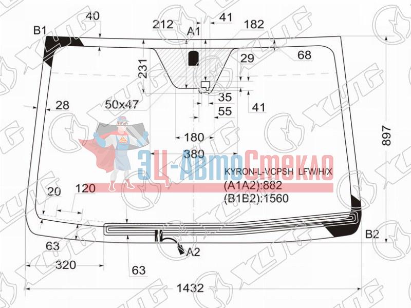 Стекло лобовое с обогревом щеток + дд SSANGYONG KYRON 05-16 /ACTYON /ACTYON SPORT 06-